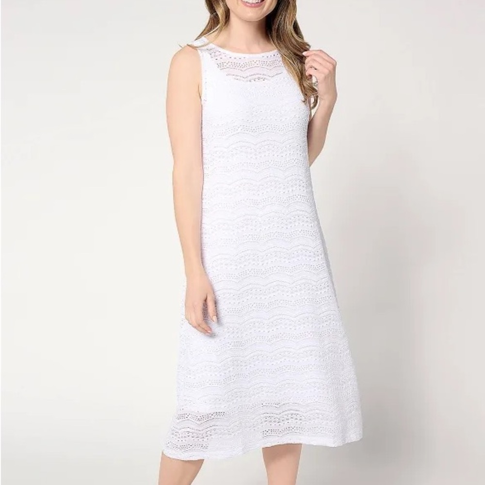BNWOT Susan Graver Stretch white lace midi dress